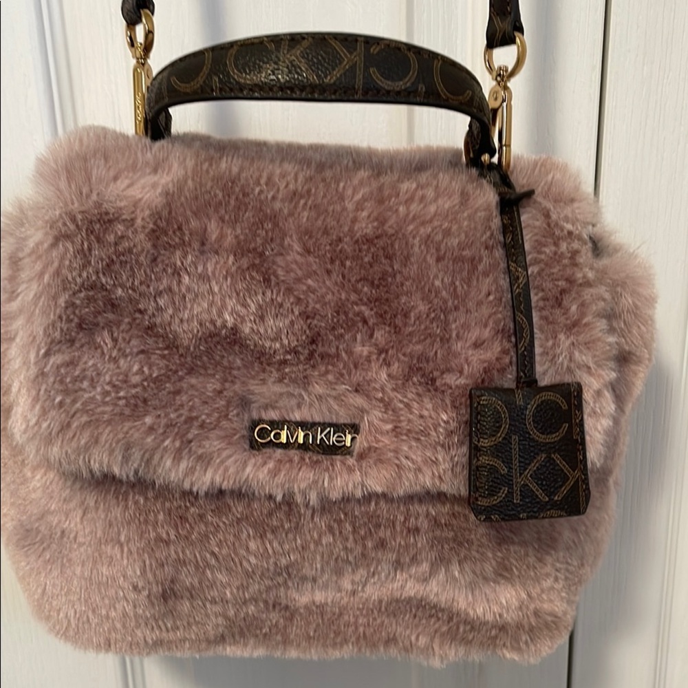 Calvin Klein Pink Faux Fur Shoulder Bag